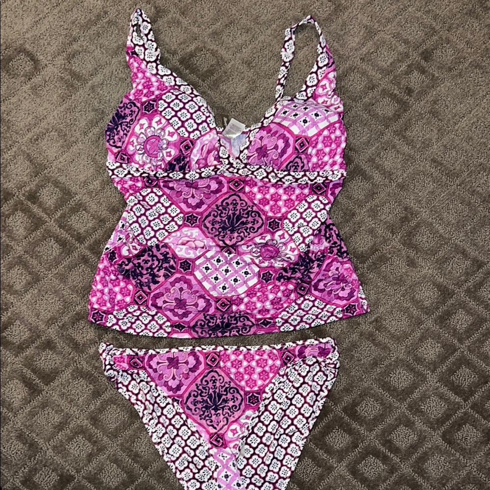 Tommy Bahama V-Neck Tankini Swimsuit - Wild Orchid Pink - Size XL